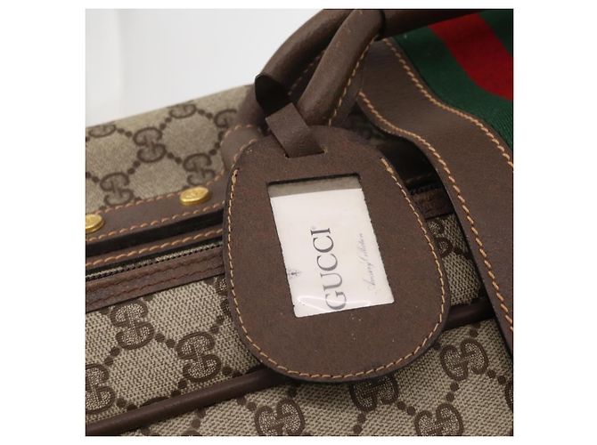 Padlock GUCCI GG Supreme Web Sherry Line Trunk PVC Beige Gold Auth 194417 D'oro - vista 17