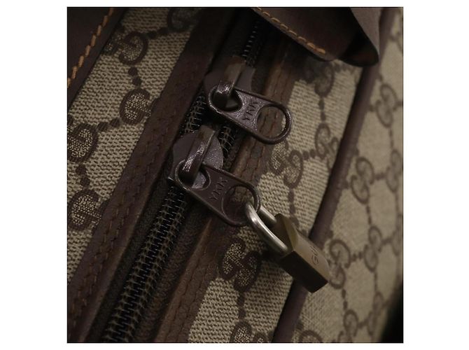 Padlock GUCCI GG Supreme Web Sherry Line Trunk PVC Beige Gold Auth 194417 D'oro - vista 18