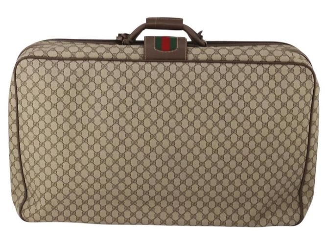 Padlock GUCCI GG Supreme Web Sherry Line Trunk PVC Beige Gold Auth 194417 D'oro - vista 3
