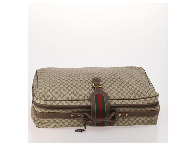 Padlock GUCCI GG Supreme Web Sherry Line Trunk PVC Beige Gold Auth 194417 D'oro - vista 6