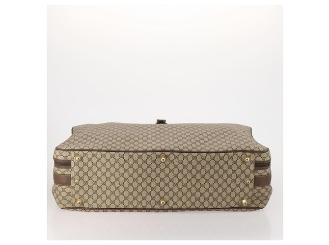 Padlock GUCCI GG Supreme Web Sherry Line Trunk PVC Beige Gold Auth 194417 D'oro - vista 9