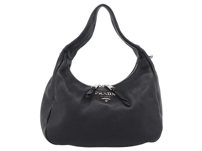 Borsa a tracolla PRADA in pelle 2way Nero Argento 1BC133 Auth am12304SAM - vista 2