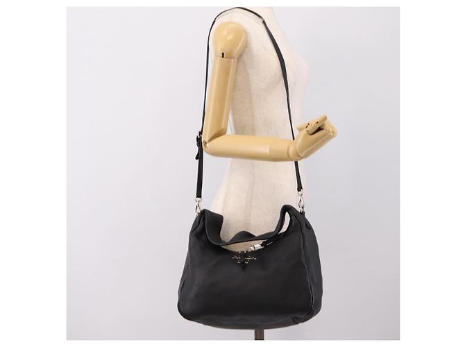 Borsa a tracolla PRADA in pelle 2way Nero Argento 1BC133 Auth am12304SAM - vista 25
