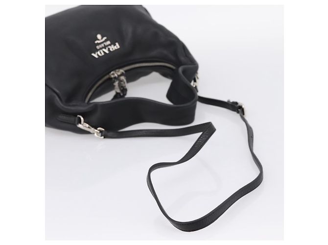 Borsa a tracolla PRADA in pelle 2way Nero Argento 1BC133 Auth am12304SAM - vista 9