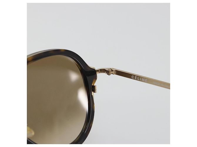 Céline Gafas de sol CELINE Plástico Tortoise Brown Gold Tone Auth BA15025V Castaño - vista 10