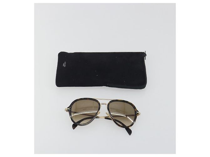 Céline Gafas de sol CELINE Plástico Tortoise Brown Gold Tone Auth BA15025V Castaño - vista 14