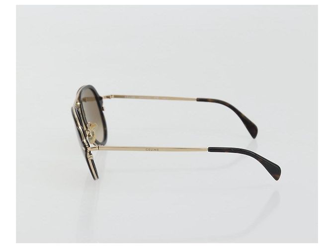 Céline Gafas de sol CELINE Plástico Tortoise Brown Gold Tone Auth BA15025V Castaño - vista 4