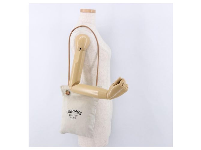 Hermès Bolso de hombro HERMES Aline de algodón beige dorado Auth 196640A - vista 18