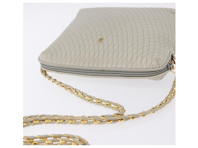 Borsa a tracolla con catena BALLY in pelle grigia tono oro Auth 198489A Marrone - vista 6
