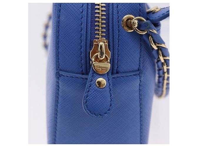 Borsa a tracolla Salvatore Ferragamo Vala Chain in pelle blu e oro Auth 197212V D'oro - vista 13