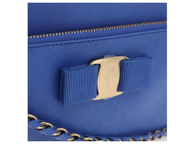 Borsa a tracolla Salvatore Ferragamo Vala Chain in pelle blu e oro Auth 197212V D'oro - vista 14