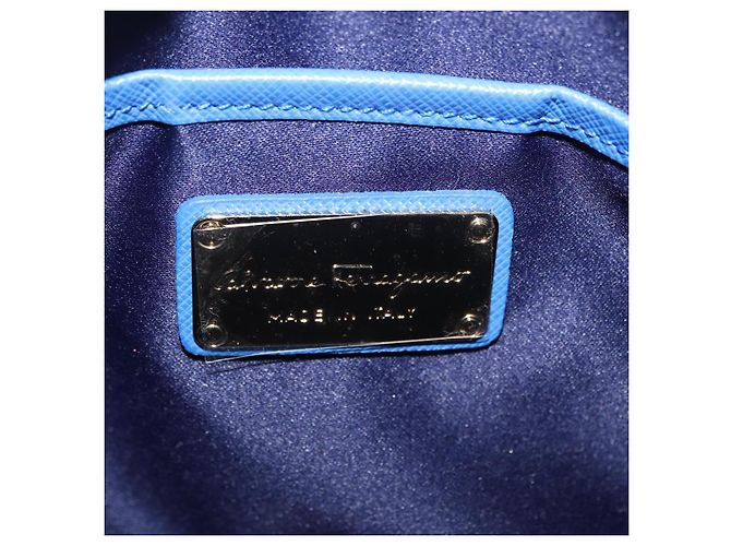 Borsa a tracolla Salvatore Ferragamo Vala Chain in pelle blu e oro Auth 197212V D'oro - vista 16