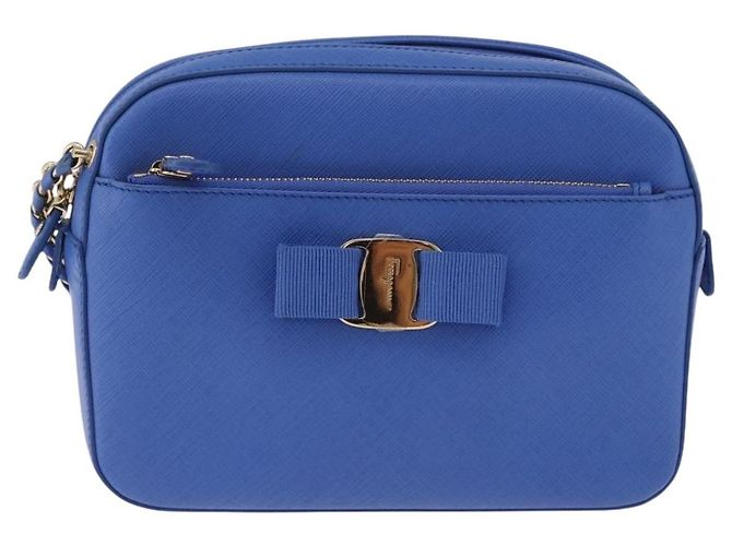Borsa a tracolla Salvatore Ferragamo Vala Chain in pelle blu e oro Auth 197212V D'oro - vista 2