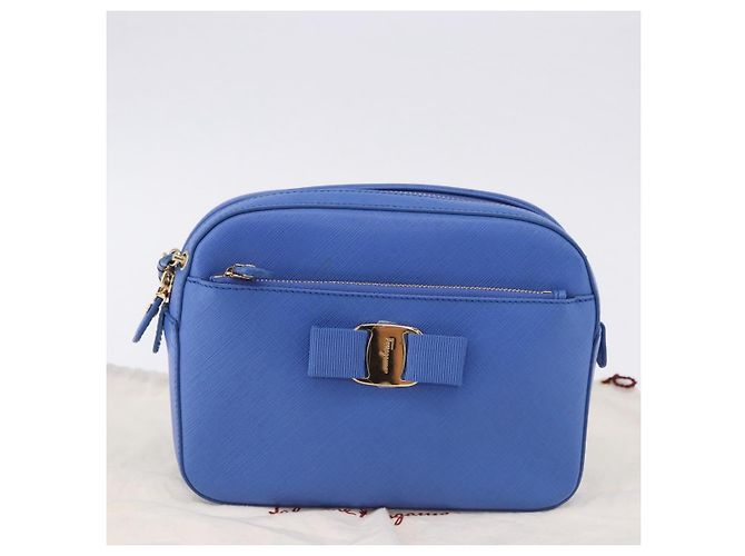 Borsa a tracolla Salvatore Ferragamo Vala Chain in pelle blu e oro Auth 197212V D'oro - vista 24