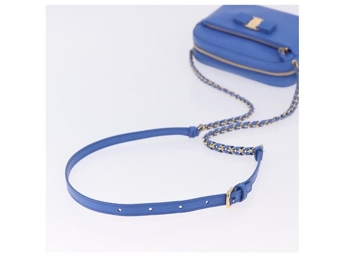 Borsa a tracolla Salvatore Ferragamo Vala Chain in pelle blu e oro Auth 197212V D'oro - vista 6