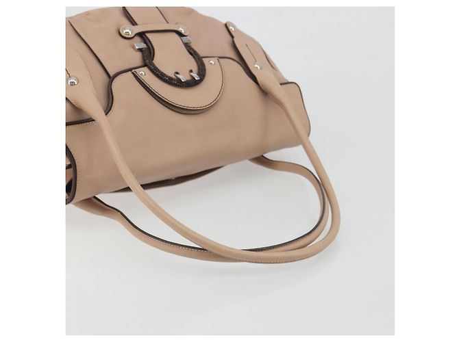 Borsa Salvatore Ferragamo Gancini in pelle beige argento Auth 197508A - vista 7