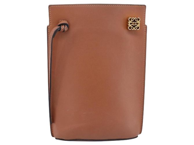LOEWE Dice Pocket Shoulder Pouch Leather Brown Auth ka5746 Marrone - vista 2