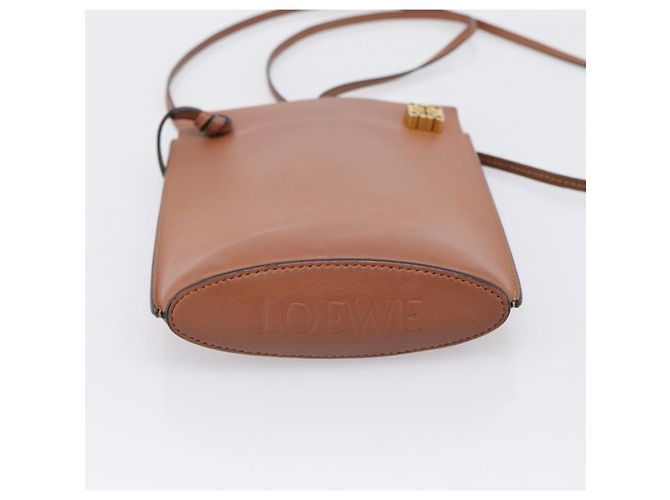 LOEWE Dice Pocket Shoulder Pouch Leather Brown Auth ka5746 Marrone - vista 9
