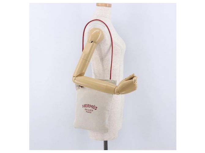 Hermès Borsa a tracolla HERMES Aline PM Canvas Beige Red Auth 198647A Rosso - vista 19