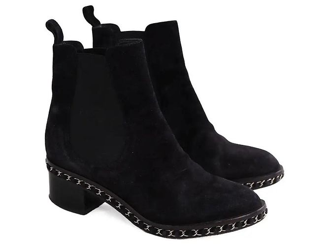 Botas Chanel com fivelas em camurça preta Preto - vista 3