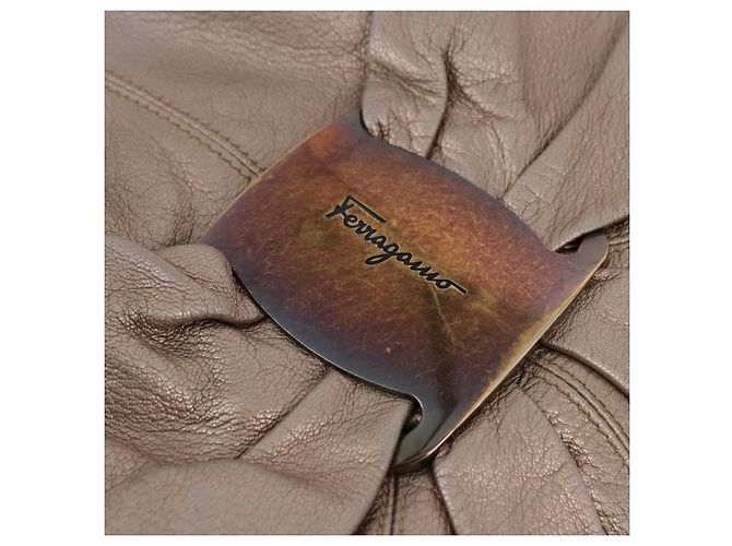 Borsa Salvatore Ferragamo Vala in pelle 2way Champagne Gold Auth 196633A D'oro - vista 16
