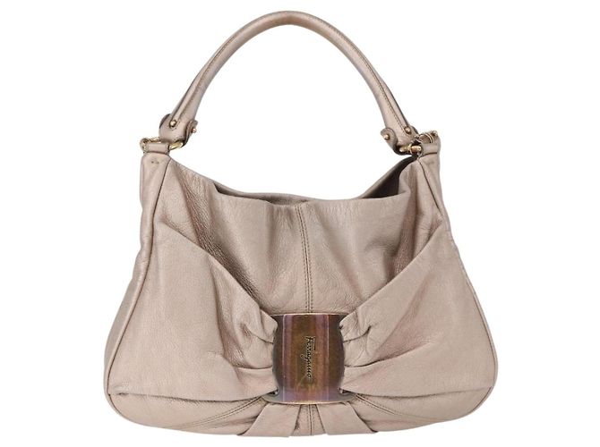 Borsa Salvatore Ferragamo Vala in pelle 2way Champagne Gold Auth 196633A D'oro - vista 2