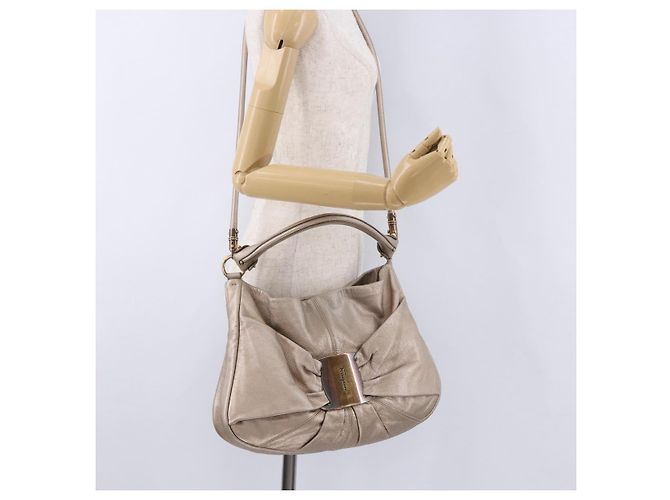 Borsa Salvatore Ferragamo Vala in pelle 2way Champagne Gold Auth 196633A D'oro - vista 24