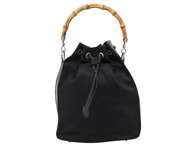 Borsa a mano GUCCI Bamboo Nylon Nero Argento 001 3754 1657 Auth BA15272 - vista 2