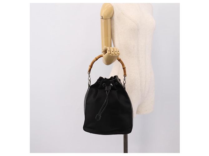 Borsa a mano GUCCI Bamboo Nylon Nero Argento 001 3754 1657 Auth BA15272 - vista 21
