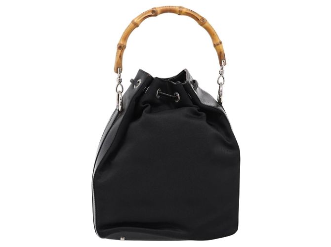 Borsa a mano GUCCI Bamboo Nylon Nero Argento 001 3754 1657 Auth BA15272 - vista 3