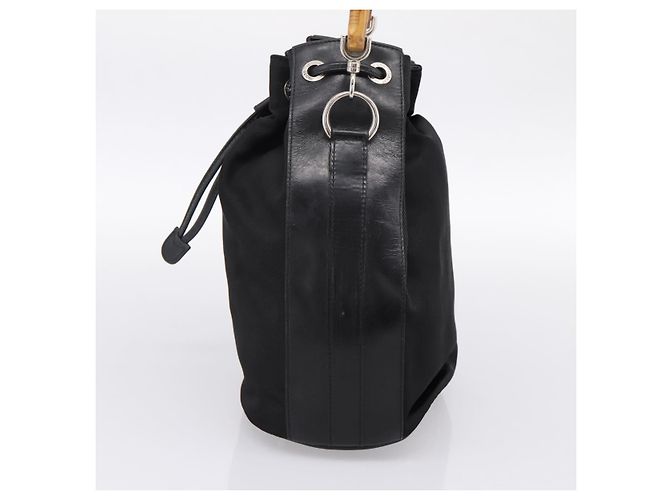 Borsa a mano GUCCI Bamboo Nylon Nero Argento 001 3754 1657 Auth BA15272 - vista 5