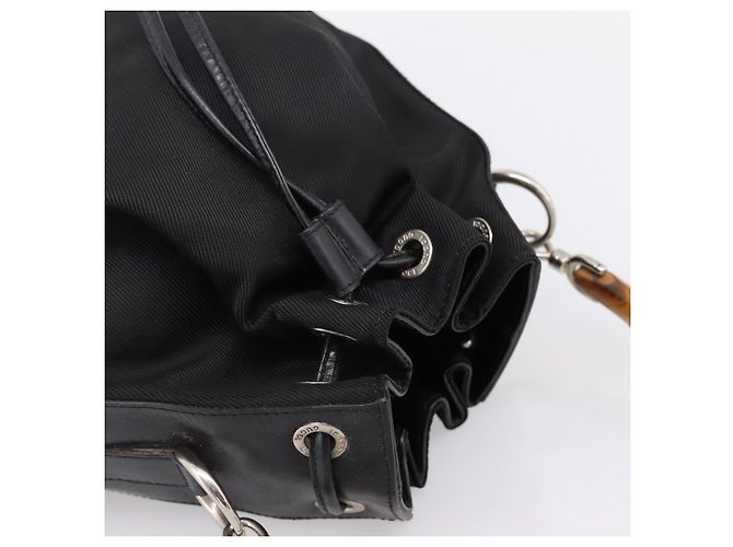 Borsa a mano GUCCI Bamboo Nylon Nero Argento 001 3754 1657 Auth BA15272 - vista 6
