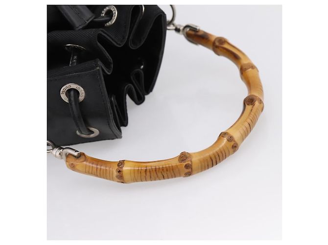 Borsa a mano GUCCI Bamboo Nylon Nero Argento 001 3754 1657 Auth BA15272 - vista 7
