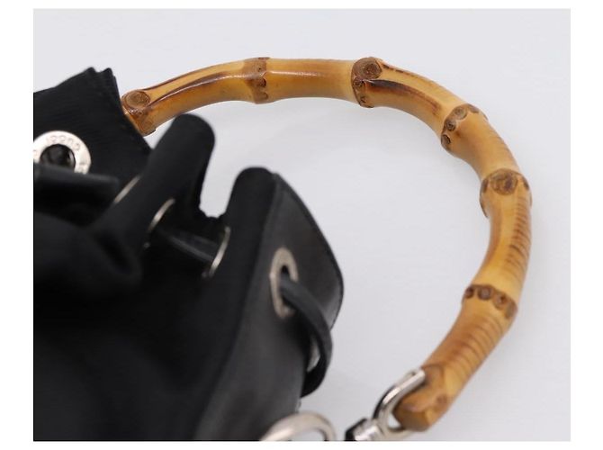Borsa a mano GUCCI Bamboo Nylon Nero Argento 001 3754 1657 Auth BA15272 - vista 8