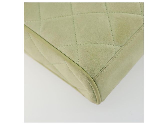 Borsa a tracolla CHANEL Matelassé in camoscio verde con CC tono oro Auth BA14888A - vista 11