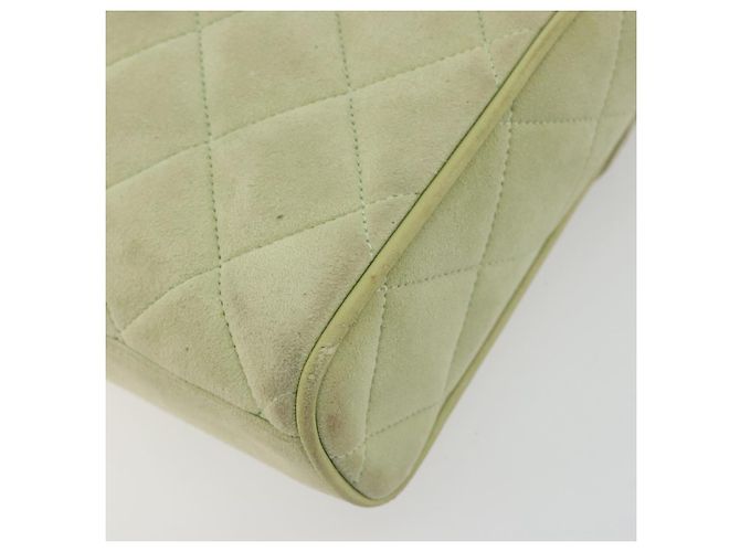 Borsa a tracolla CHANEL Matelassé in camoscio verde con CC tono oro Auth BA14888A - vista 12