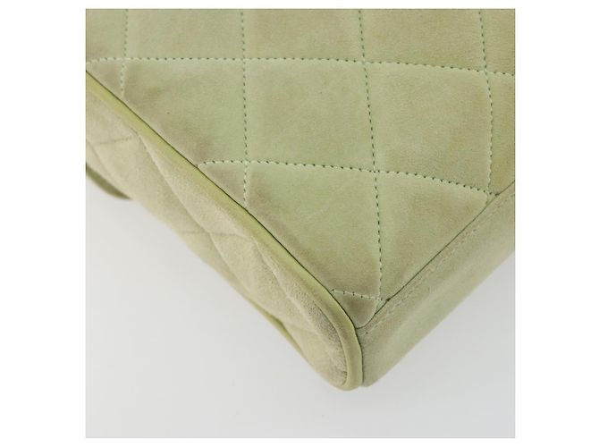 Borsa a tracolla CHANEL Matelassé in camoscio verde con CC tono oro Auth BA14888A - vista 13