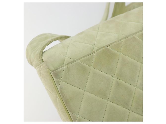 Borsa a tracolla CHANEL Matelassé in camoscio verde con CC tono oro Auth BA14888A - vista 14