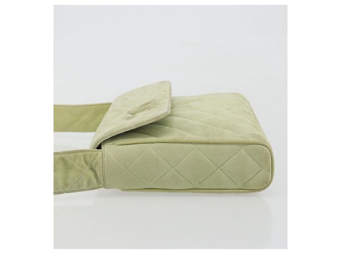 Borsa a tracolla CHANEL Matelassé in camoscio verde con CC tono oro Auth BA14888A - vista 5