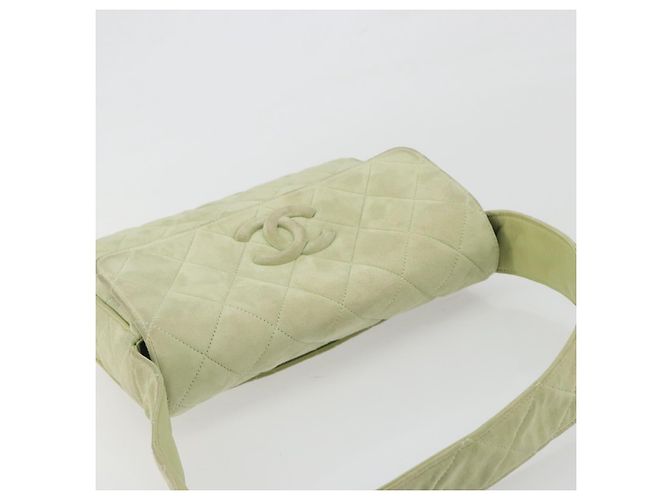 Borsa a tracolla CHANEL Matelassé in camoscio verde con CC tono oro Auth BA14888A - vista 6
