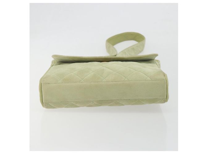 Borsa a tracolla CHANEL Matelassé in camoscio verde con CC tono oro Auth BA14888A - vista 9