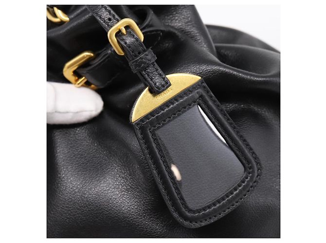 Borsa Tote PRADA in pelle di vitello Nero Oro Auth am12245SAM D'oro - vista 14