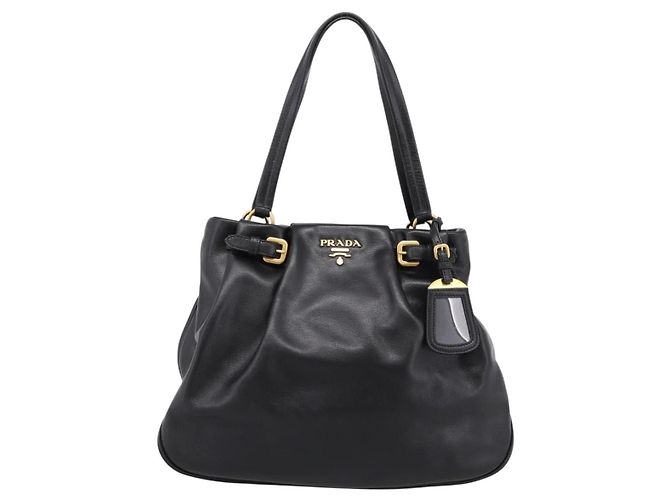 Borsa Tote PRADA in pelle di vitello Nero Oro Auth am12245SAM D'oro - vista 2