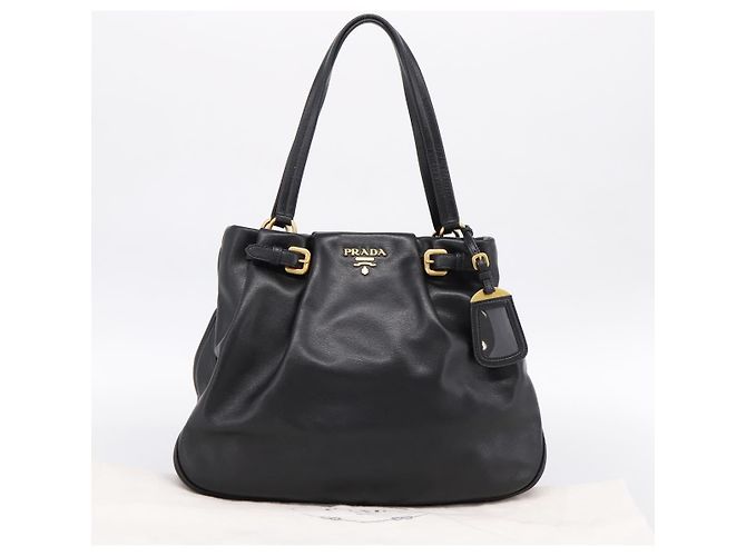 Borsa Tote PRADA in pelle di vitello Nero Oro Auth am12245SAM D'oro - vista 24