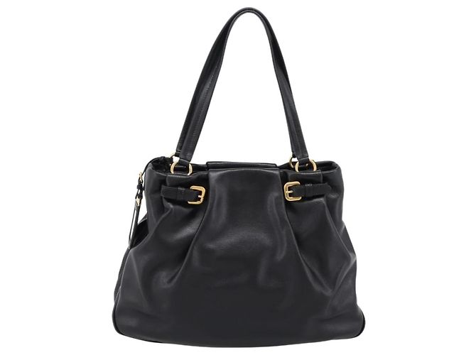 Borsa Tote PRADA in pelle di vitello Nero Oro Auth am12245SAM D'oro - vista 3