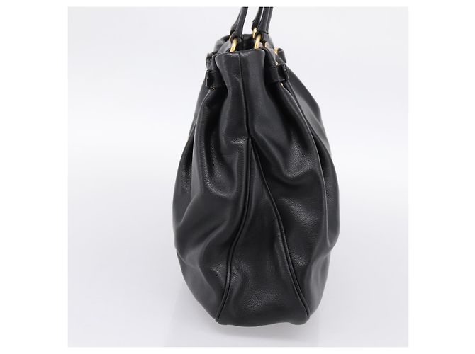 Borsa Tote PRADA in pelle di vitello Nero Oro Auth am12245SAM D'oro - vista 4
