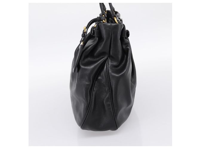 Borsa Tote PRADA in pelle di vitello Nero Oro Auth am12245SAM D'oro - vista 5