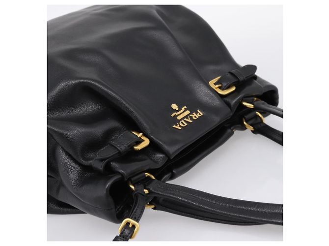 Borsa Tote PRADA in pelle di vitello Nero Oro Auth am12245SAM D'oro - vista 6