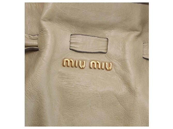 Borsa Tote Miu Miu Vitello Lux Leather Beige Gold Auth 198369M D'oro - vista 14