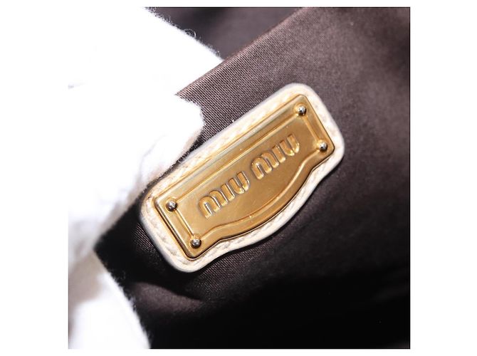 Borsa Tote Miu Miu Vitello Lux Leather Beige Gold Auth 198369M D'oro - vista 15